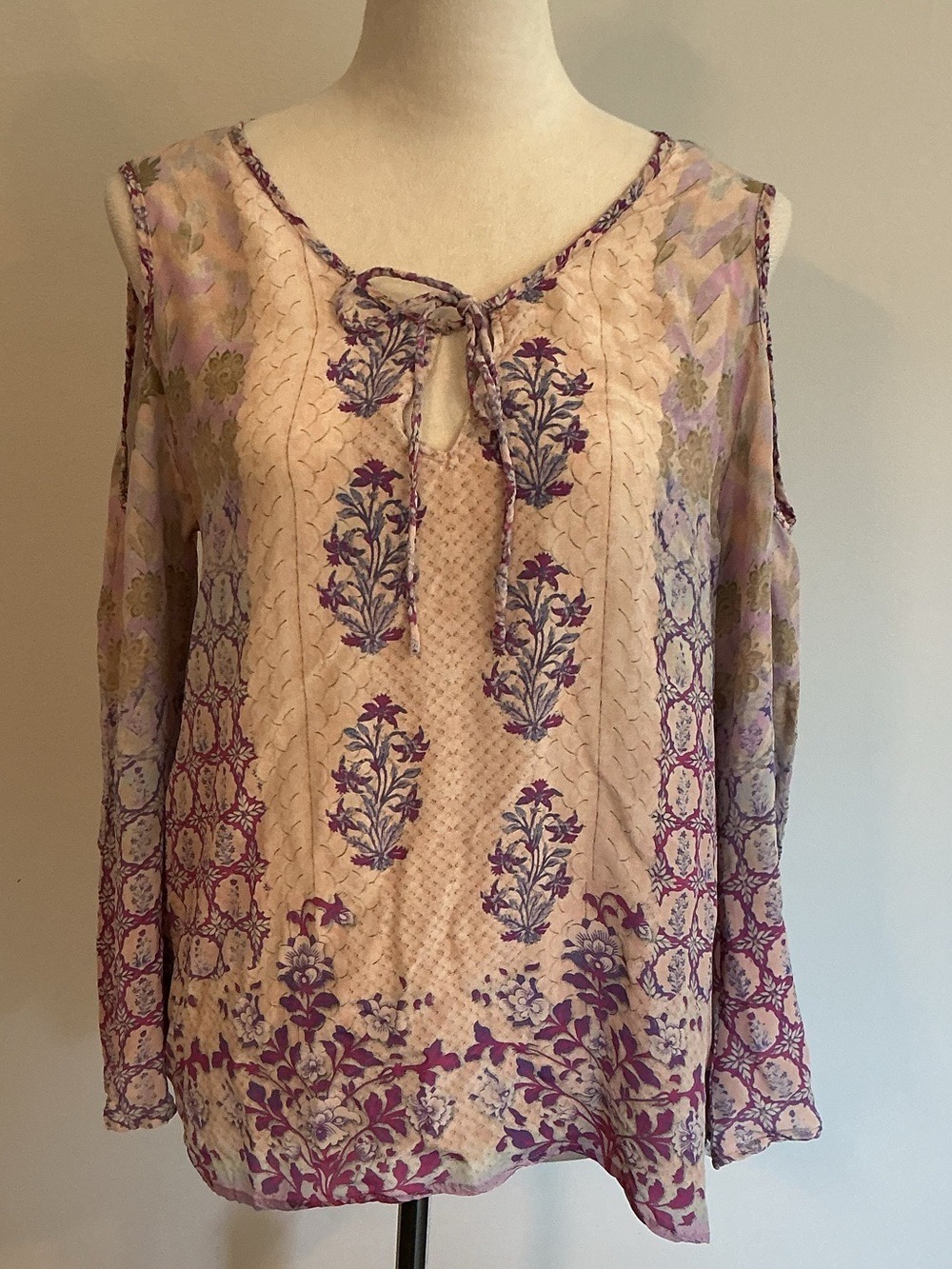 Tolani Silk Cold Shoulder Peasant Blouse - Picture 3 of 10
